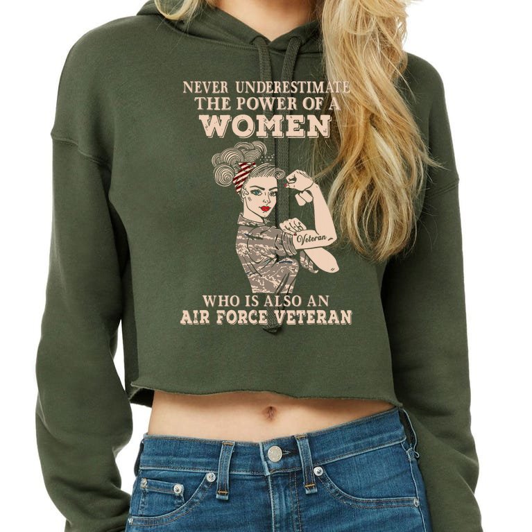 Women Air Force Veteran USAF Women Funny Crop Top Hoodie