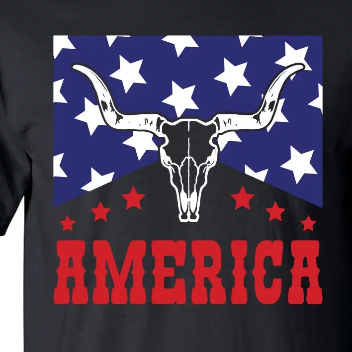 Western America Flag  Cowgirl Skull Wild West Tall T-Shirt