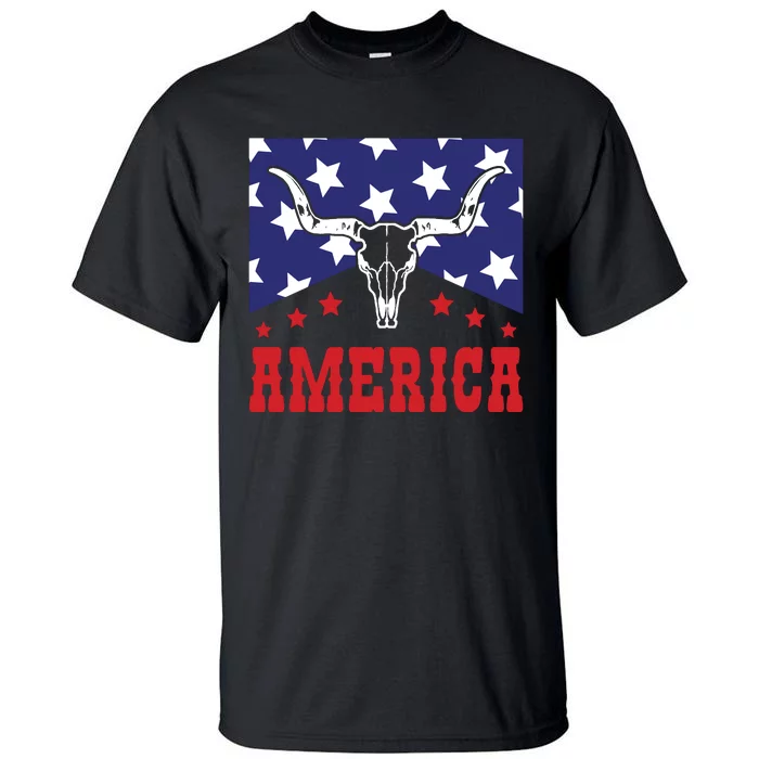 Western America Flag  Cowgirl Skull Wild West Tall T-Shirt