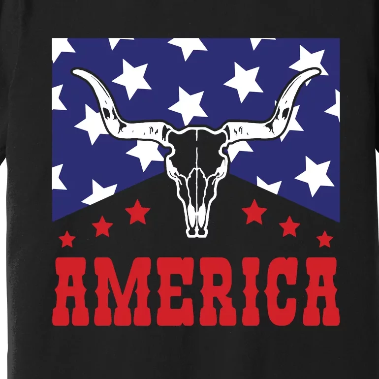 Western America Flag  Cowgirl Skull Wild West Premium T-Shirt