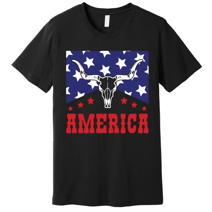 Western America Flag  Cowgirl Skull Wild West Premium T-Shirt