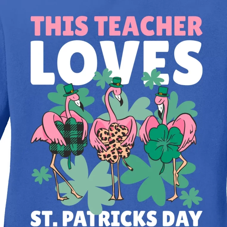 With A Flamingo This Teacher Loves St Patrick's Day Gift Ladies Long Sleeve Shirt