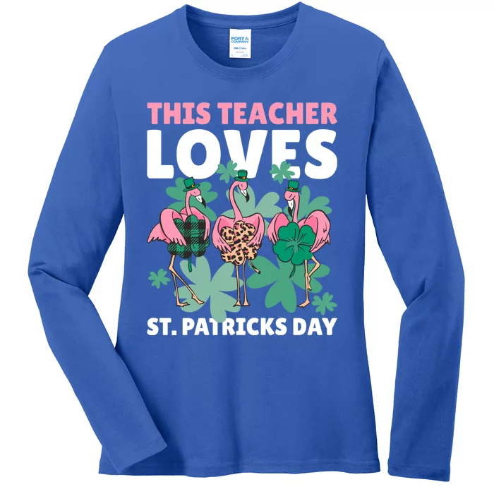 With A Flamingo This Teacher Loves St Patrick's Day Gift Ladies Long Sleeve Shirt