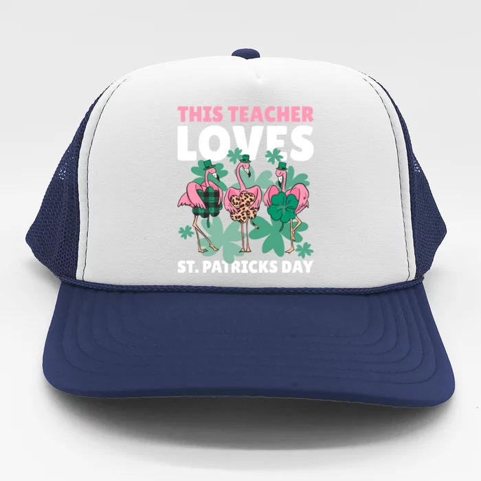 With A Flamingo This Teacher Loves St Patrick's Day Gift Trucker Hat