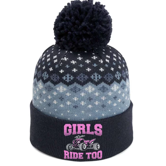 Wo ATV Funny Four Wheeler Quad Bike Girls Ride Too Quad Biker The Baniff Cuffed Pom Beanie