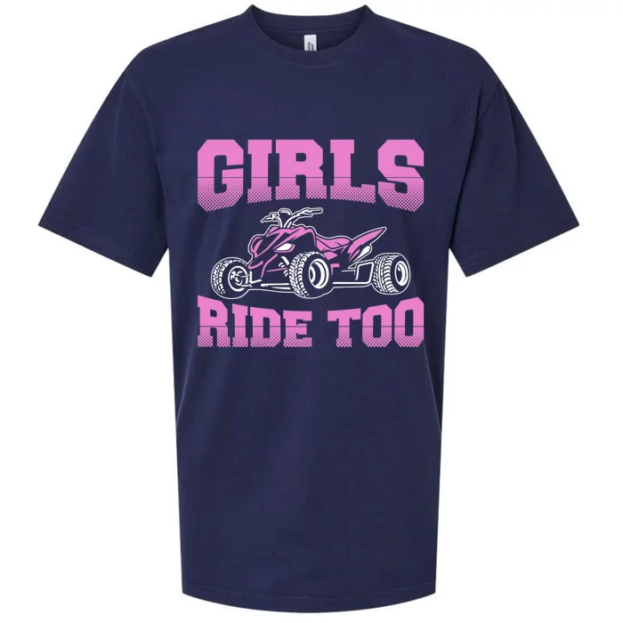 Wo ATV Funny Four Wheeler Quad Bike Girls Ride Too Quad Biker Sueded Cloud Jersey T-Shirt