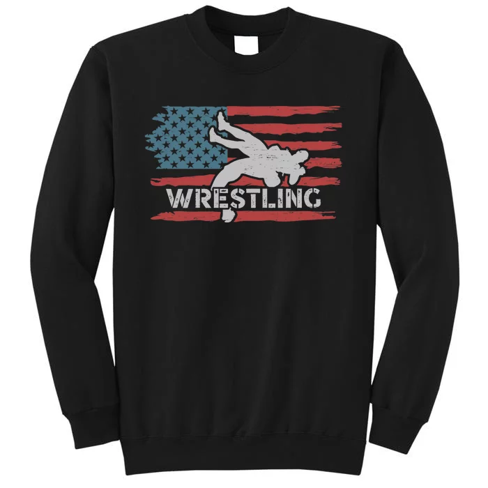 Wrestling American Flag Ring Athlete Wrestler Coach Premium Sweatshirt