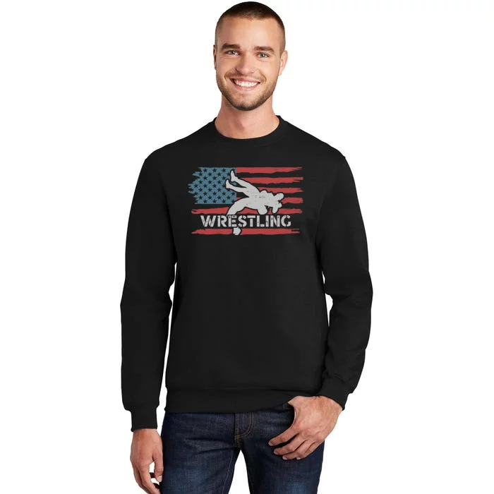 Wrestling American Flag Ring Athlete Wrestler Coach Premium Tall Sweatshirt