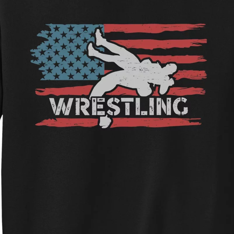 Wrestling American Flag Ring Athlete Wrestler Coach Premium Tall Sweatshirt