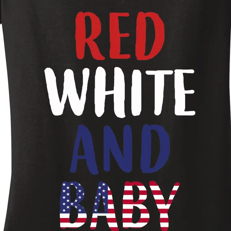 Wo American Flag Baby Red White Blue Pregnancy Mom Mommy Women's V-Neck T-Shirt