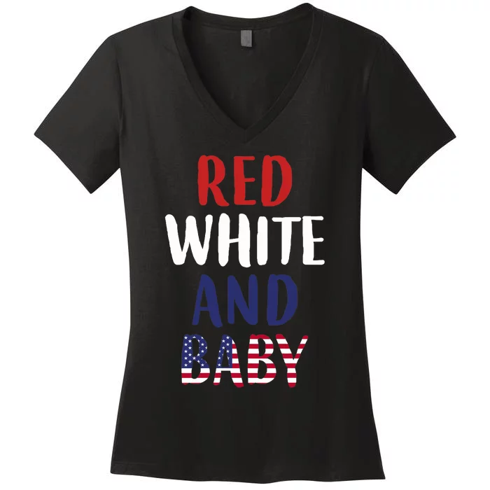 Wo American Flag Baby Red White Blue Pregnancy Mom Mommy Women's V-Neck T-Shirt