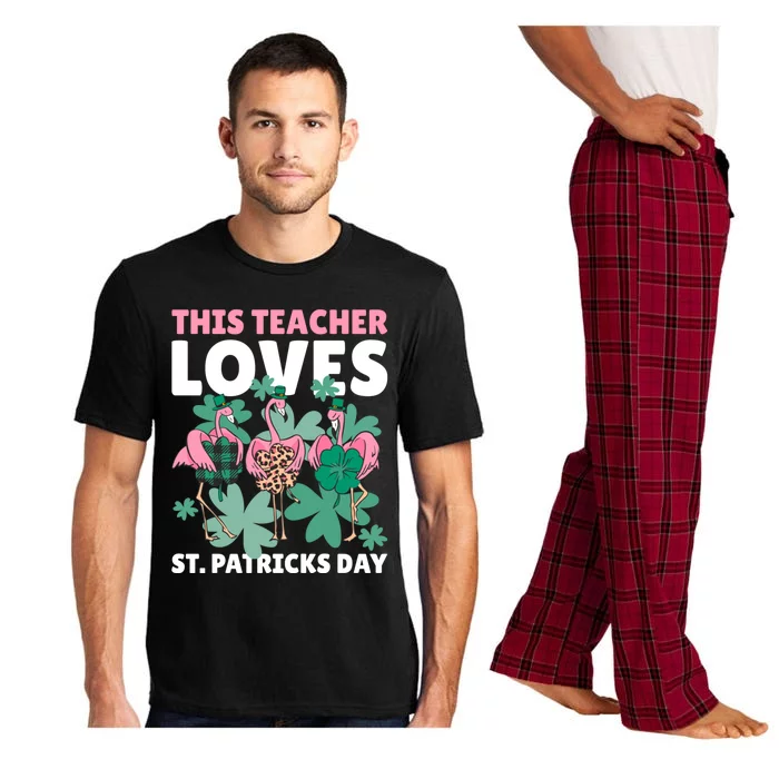 With A Flamingo This Teacher Loves St Patrick's Day Gift Pajama Set