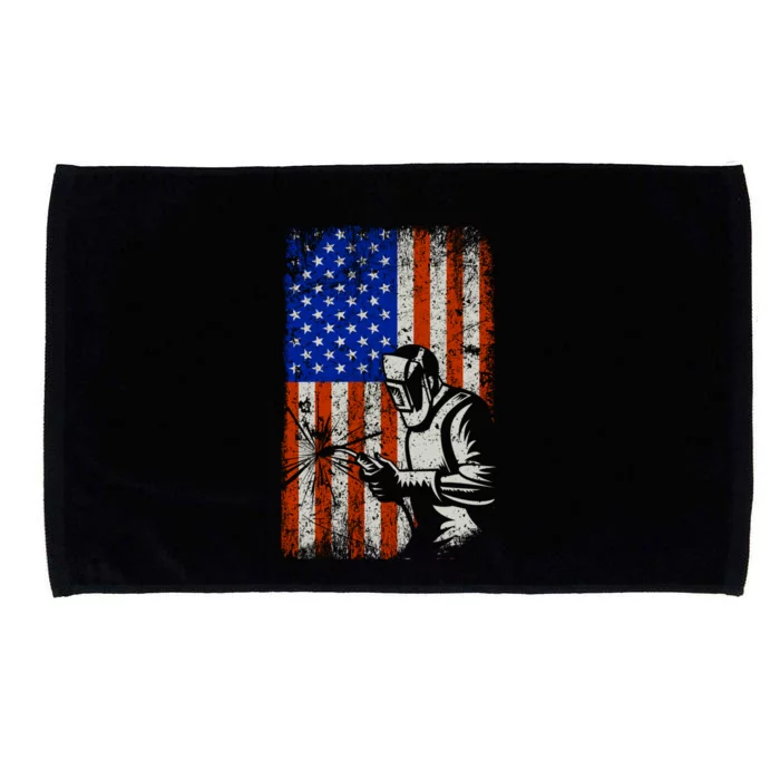 Welding American Flag Welder Fathers Day 4th Of July Dad Gift Microfiber Hand Towel