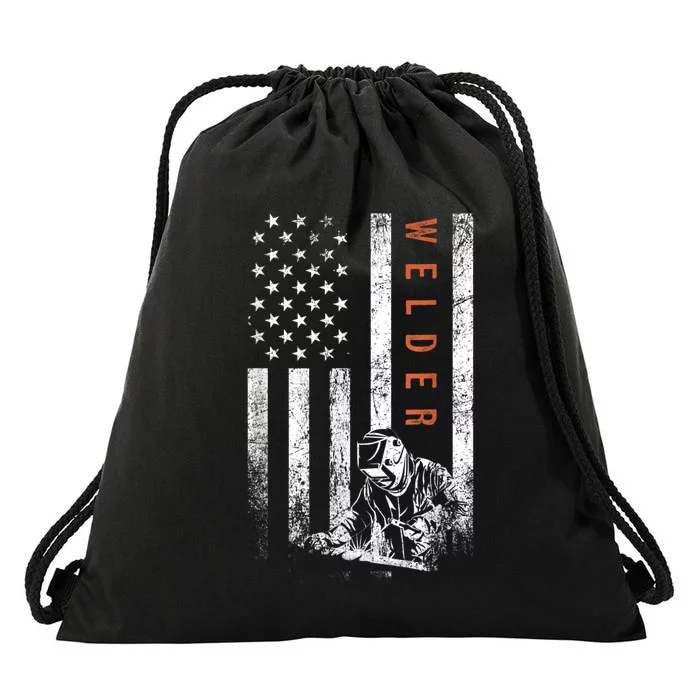 Welder American Flag Design Welding Drawstring Bag