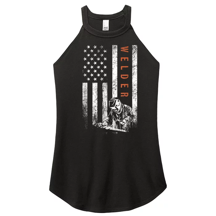 Welder American Flag Design Welding Women’s Perfect Tri Rocker Tank