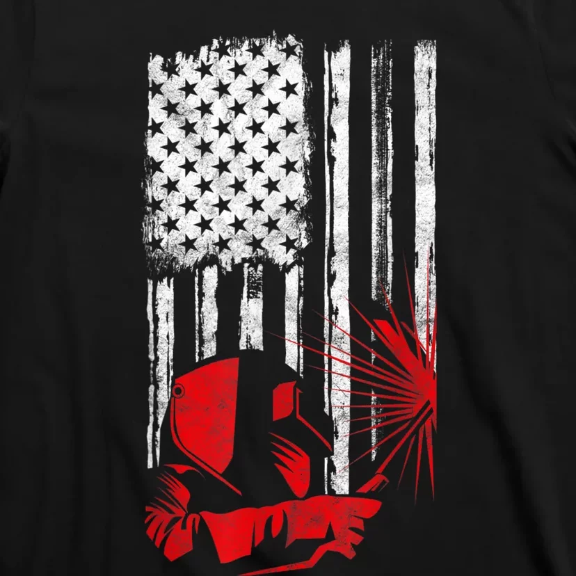 Welder American Flag Welding Gift Usa Distressed Helmet T-Shirt