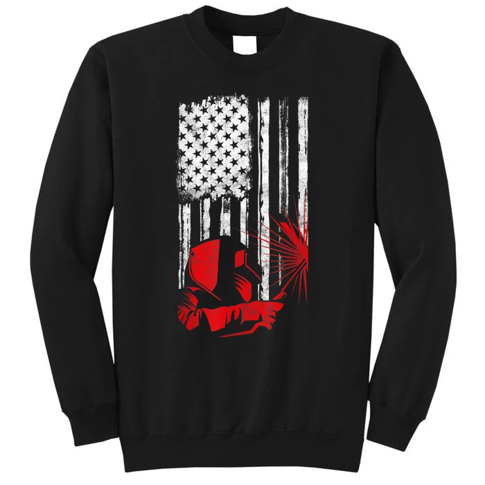 Welder American Flag Welding Gift Usa Distressed Helmet Tall Sweatshirt