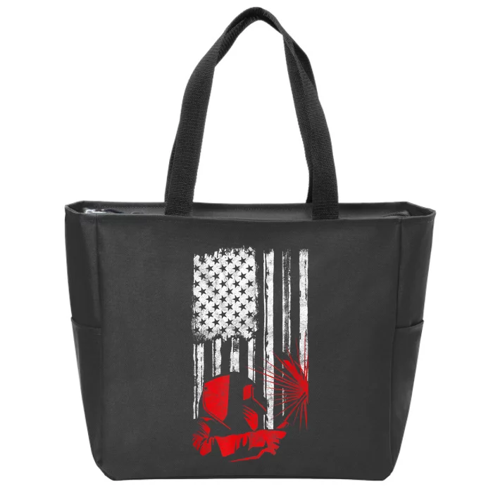 Welder American Flag Welding Gift Usa Distressed Helmet Zip Tote Bag