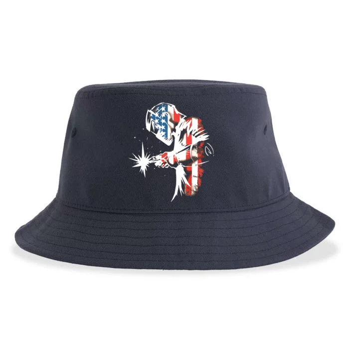 Welder American Flag USA Patriotic Welder Sustainable Bucket Hat