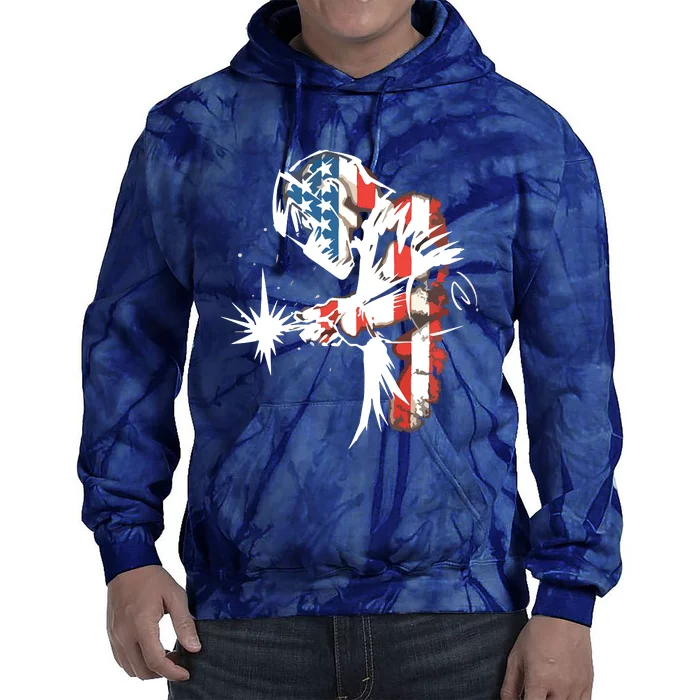 Welder American Flag USA Patriotic Welder Tie Dye Hoodie