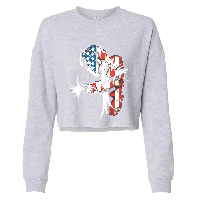 Welder American Flag USA Patriotic Welder Cropped Pullover Crew