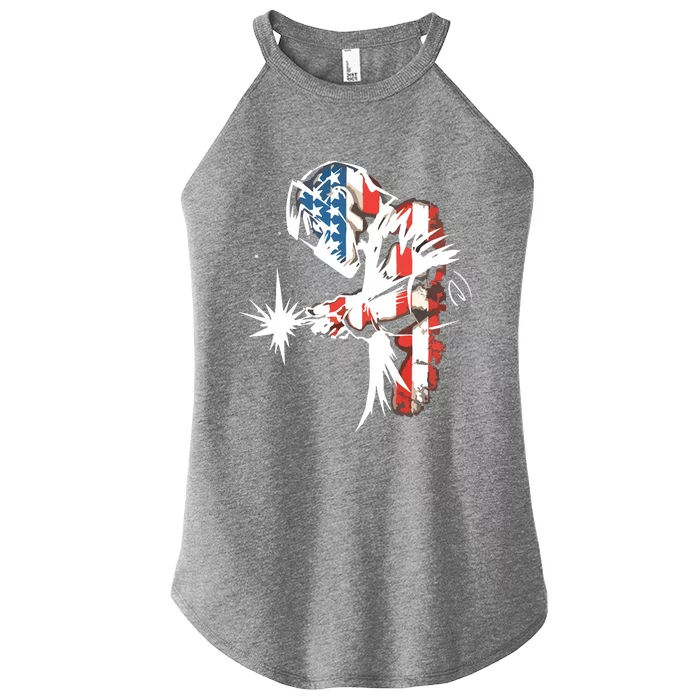 Welder American Flag USA Patriotic Welder Women’s Perfect Tri Rocker Tank