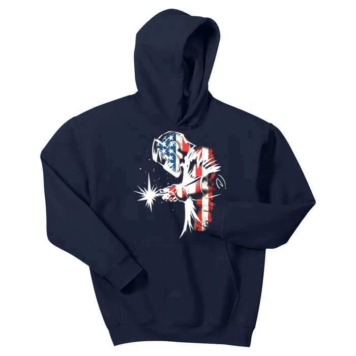 Welder American Flag USA Patriotic Welder Kids Hoodie