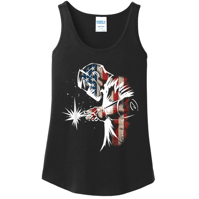 Welder American Flag USA Patriotic Welder Ladies Essential Tank