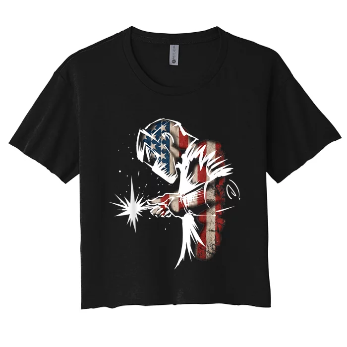 Welder American Flag USA Patriotic Welder Women's Crop Top Tee