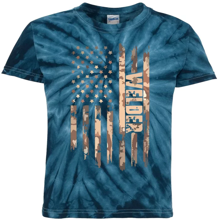 Welder American Flag Gift Welding Kids Tie-Dye T-Shirt