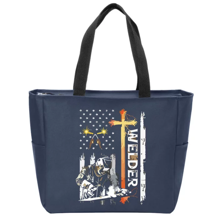 Welder American Flag Welding Fusing Material Funny Technical Zip Tote Bag