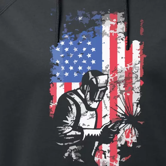 Welding American Flag Welder Fathers Day Design On Back Performance Fleece Hoodie