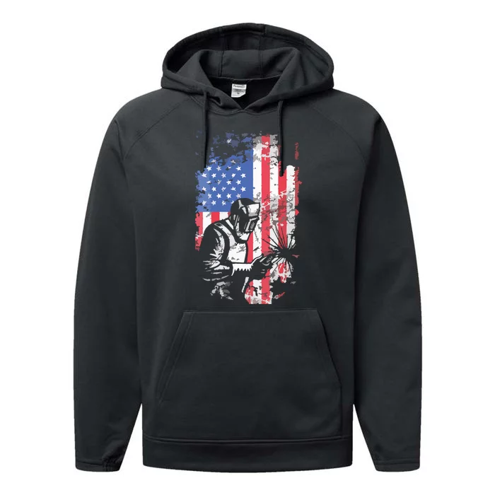 Welding American Flag Welder Fathers Day Design On Back Performance Fleece Hoodie