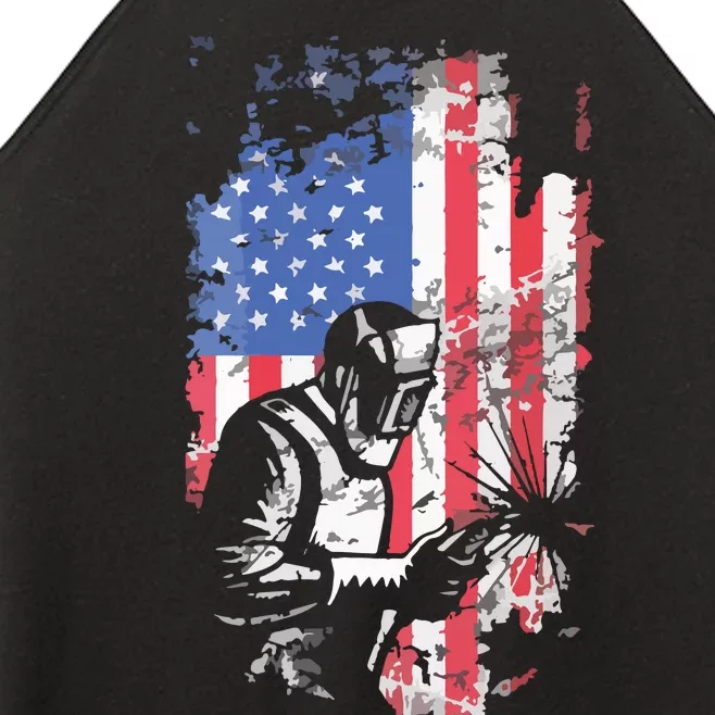 Welding American Flag Welder Fathers Day Design On Back Women’s Perfect Tri Rocker Tank