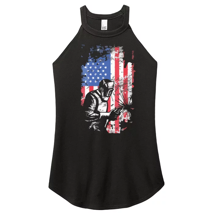 Welding American Flag Welder Fathers Day Design On Back Women’s Perfect Tri Rocker Tank