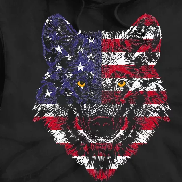 Wolf American Flag USA 4th of July Gift Wolf Lover Tie Dye Hoodie