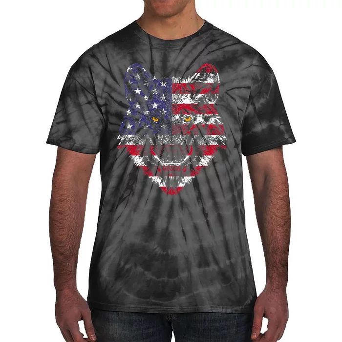 Wolf American Flag USA 4th of July Gift Wolf Lover Tie-Dye T-Shirt