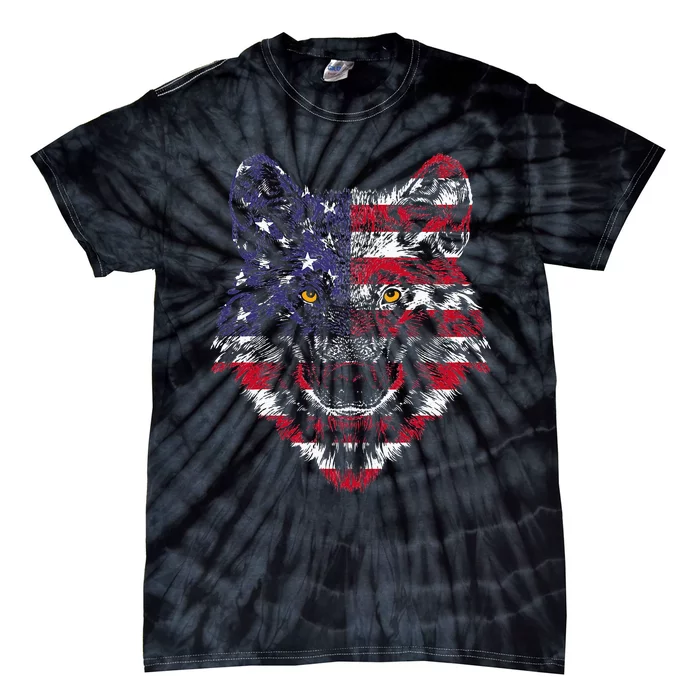 Wolf American Flag USA 4th of July Gift Wolf Lover Tie-Dye T-Shirt