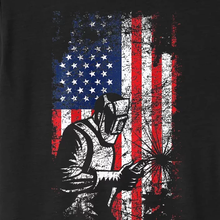 Welding American Flag Welder Fathers Day Design On Back ChromaSoft Performance T-Shirt