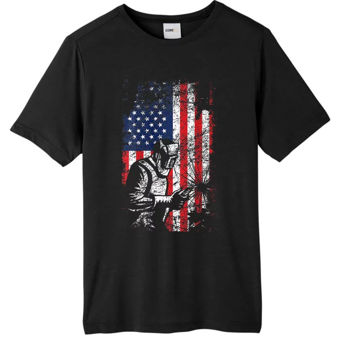 Welding American Flag Welder Fathers Day Design On Back ChromaSoft Performance T-Shirt