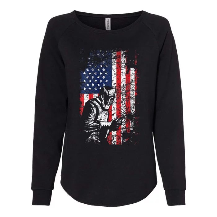 Welding American Flag Welder Fathers Day Design On Back Womens California Wash Sweatshirt