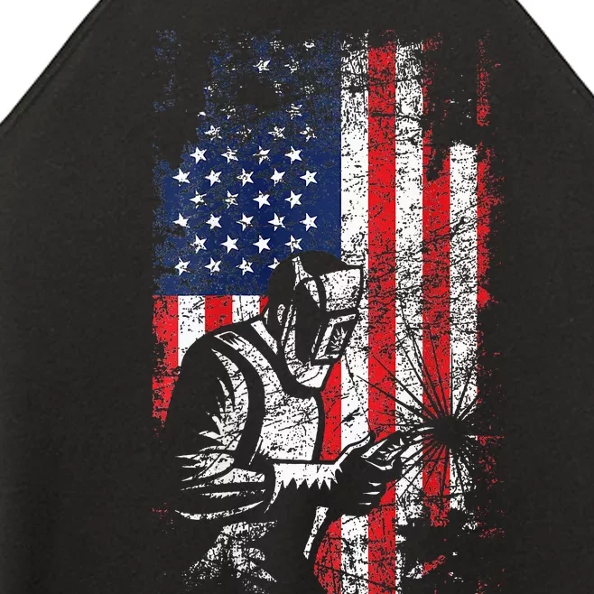 Welding American Flag Welder Fathers Day Design On Back Women’s Perfect Tri Rocker Tank