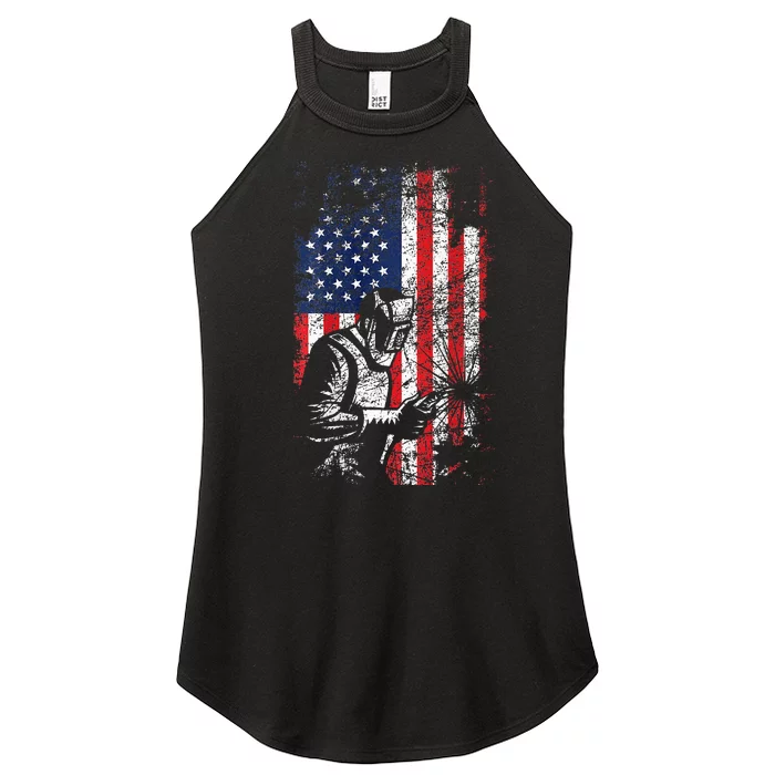 Welding American Flag Welder Fathers Day Design On Back Women’s Perfect Tri Rocker Tank