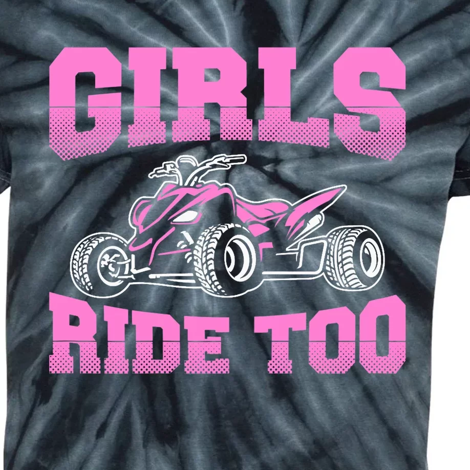 Wo ATV Funny Four Wheeler Quad Bike Girls Ride Too Quad Biker Kids Tie-Dye T-Shirt