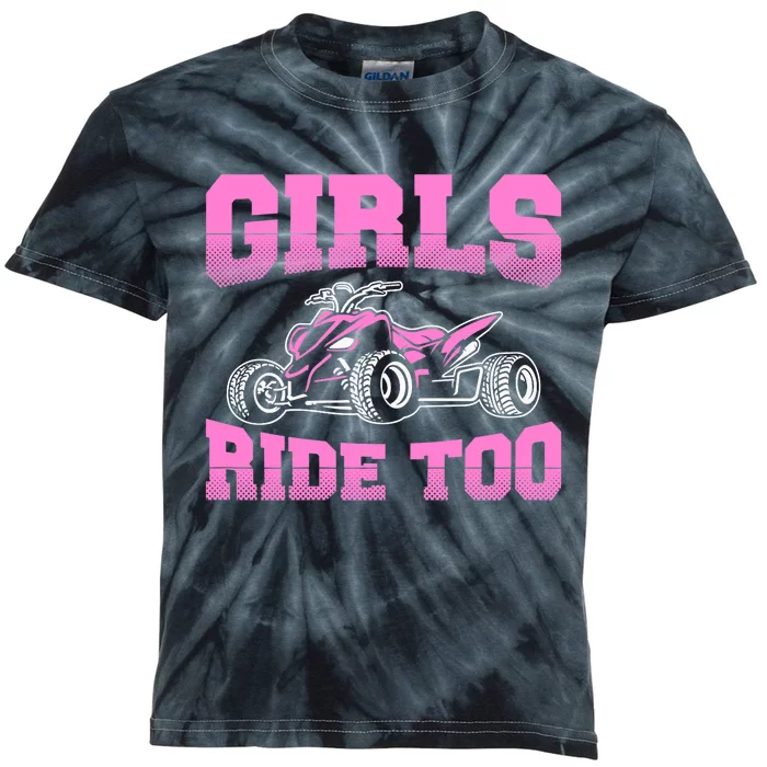 Wo ATV Funny Four Wheeler Quad Bike Girls Ride Too Quad Biker Kids Tie-Dye T-Shirt