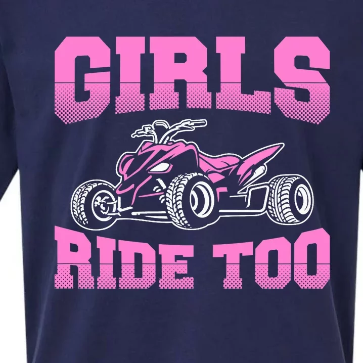 Wo ATV Funny Four Wheeler Quad Bike Girls Ride Too Quad Biker Sueded Cloud Jersey T-Shirt