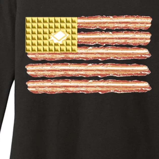 Waffle Bacon USA Flag Womens CVC Long Sleeve Shirt