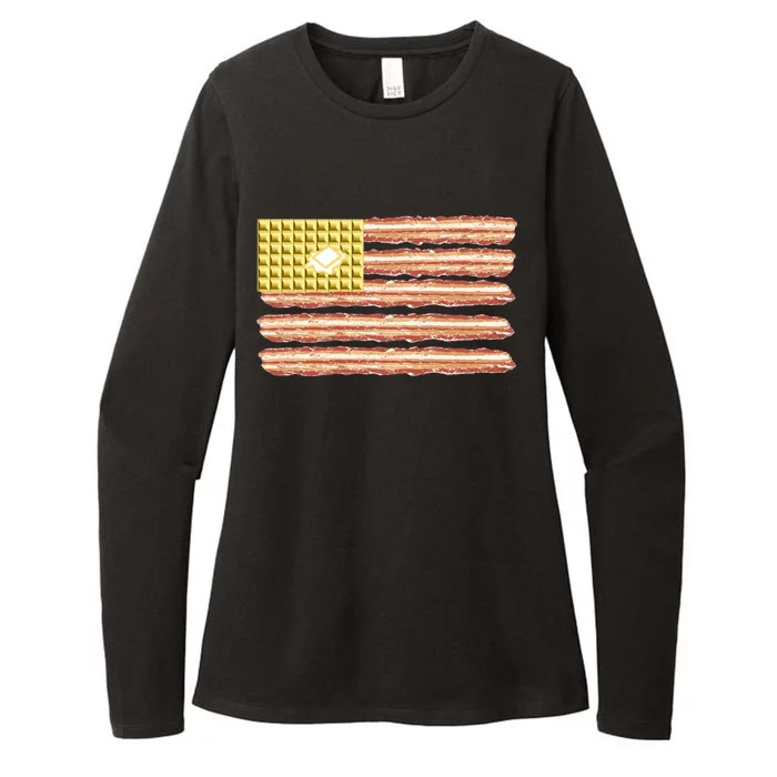 Waffle Bacon USA Flag Womens CVC Long Sleeve Shirt