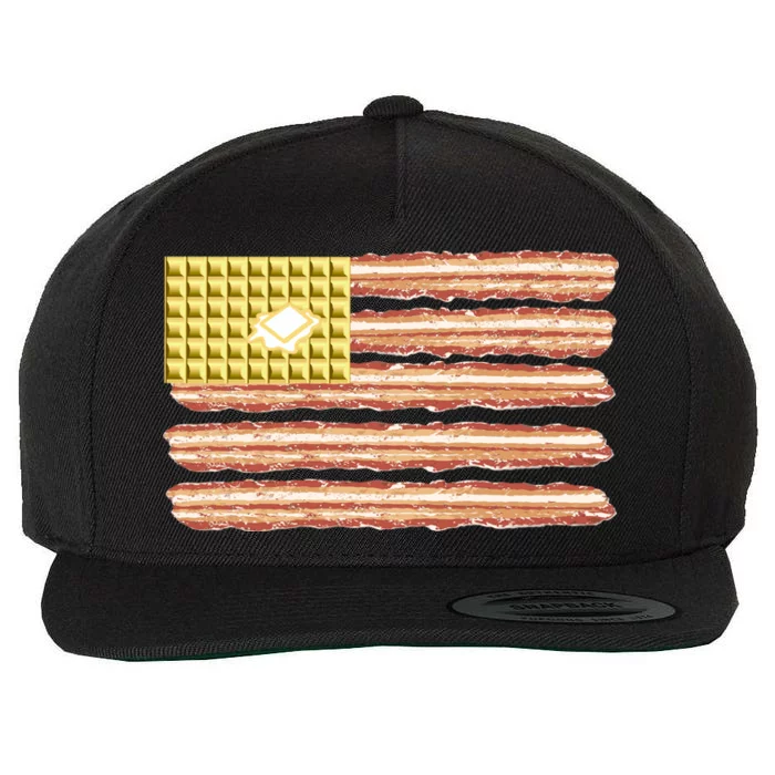 Waffle Bacon USA Flag Wool Snapback Cap