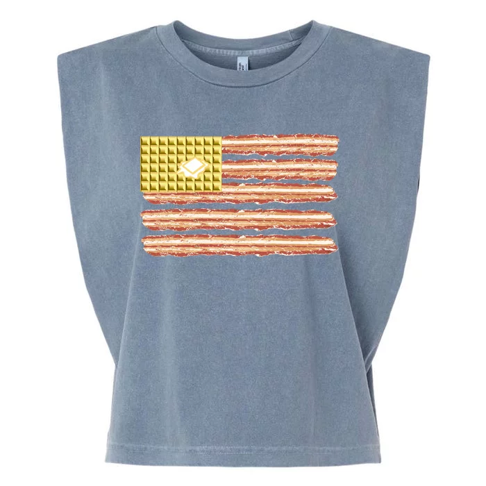 Waffle Bacon USA Flag Garment-Dyed Women's Muscle Tee